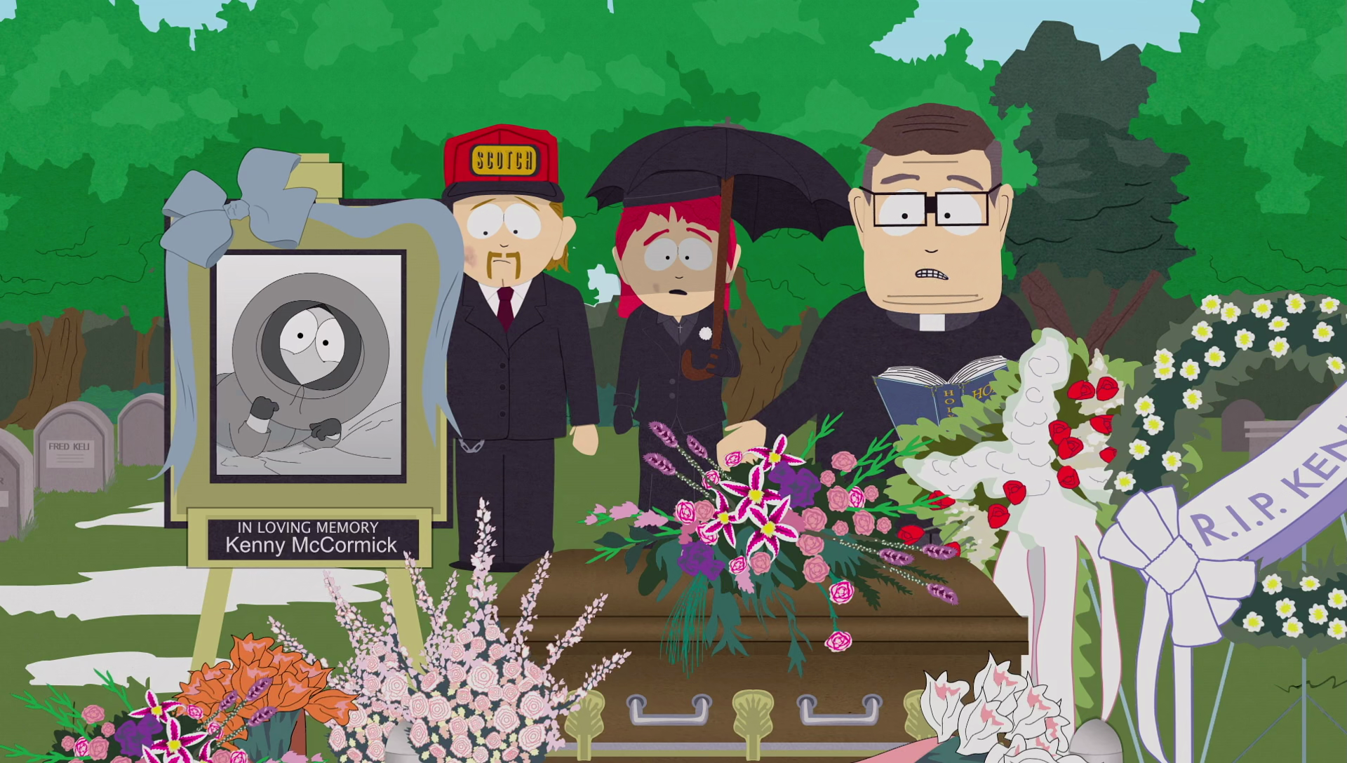Южный похоронить. South Park смерть Кенни. Южный парк похороны. Кевин Саус парк.