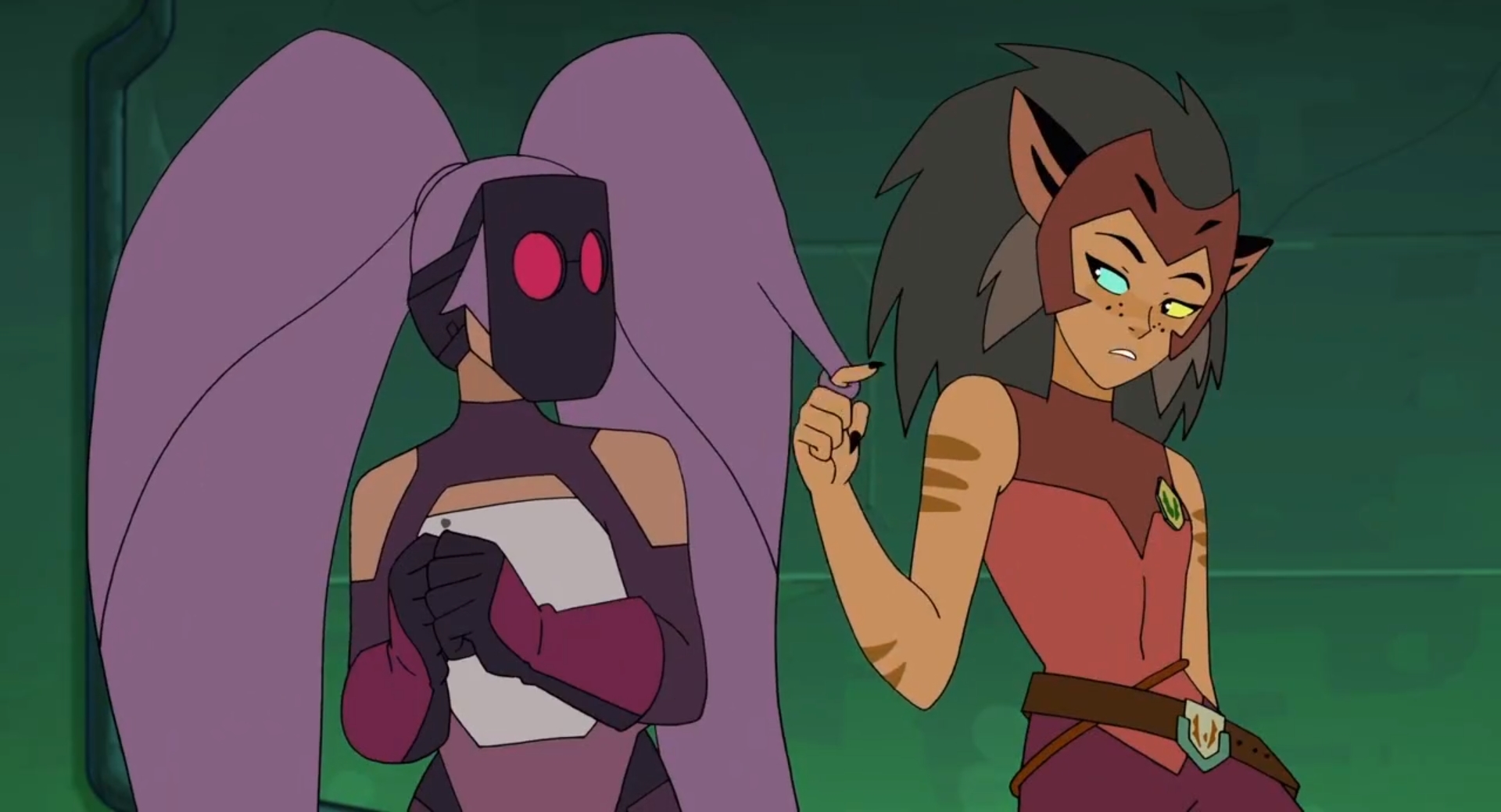 107038005. Have an image of a scene between Entrapta and Catra with strong ...